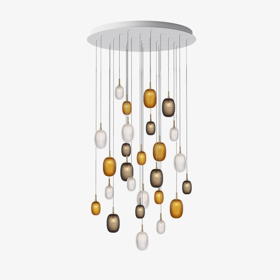 Spiraling Textured Glass Orb Cluster Chandelier