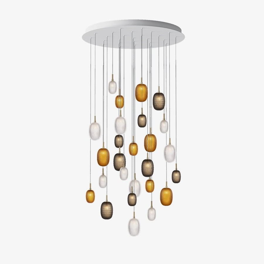 Spiraling Textured Glass Orb Cluster Chandelier