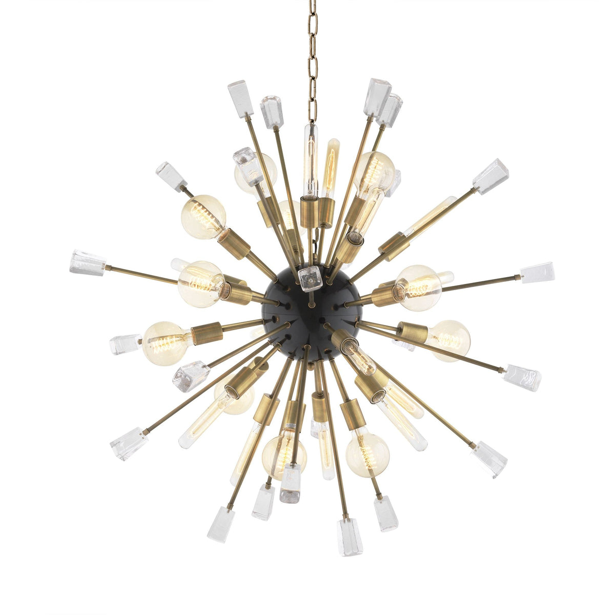 Sputnik Burst Black and Brass Glass Chandelier