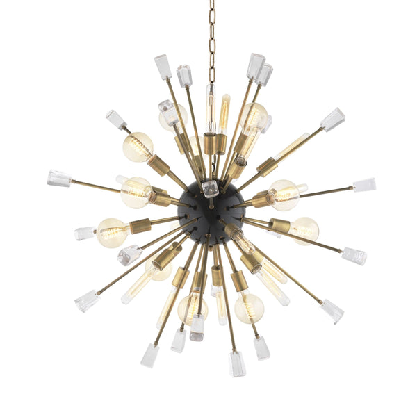 Sputnik Burst Black and Brass Glass Chandelier