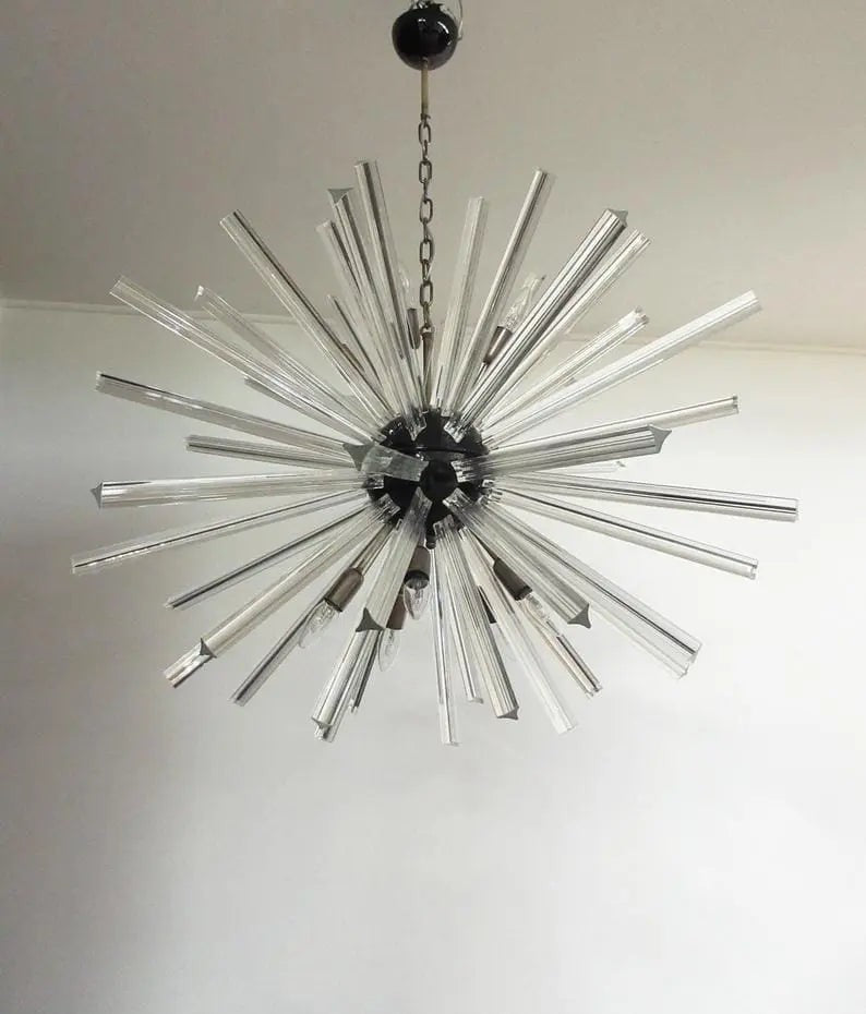 Sputnik Glass Prism Burst Chandelier in Brass