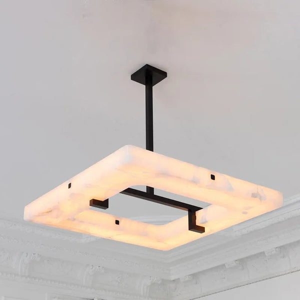 Square Alabaster Panel and Metal Frame Chandelier