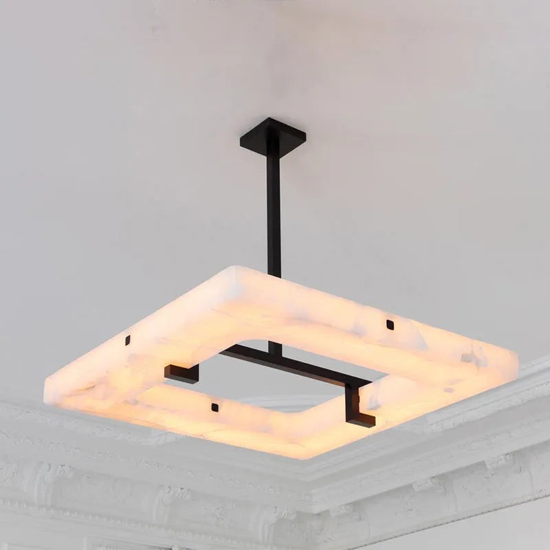 Square Alabaster Panel and Metal Frame Chandelier