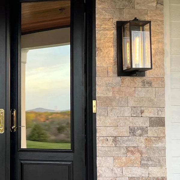 Square Brass and Glass Lantern Wall Sconce