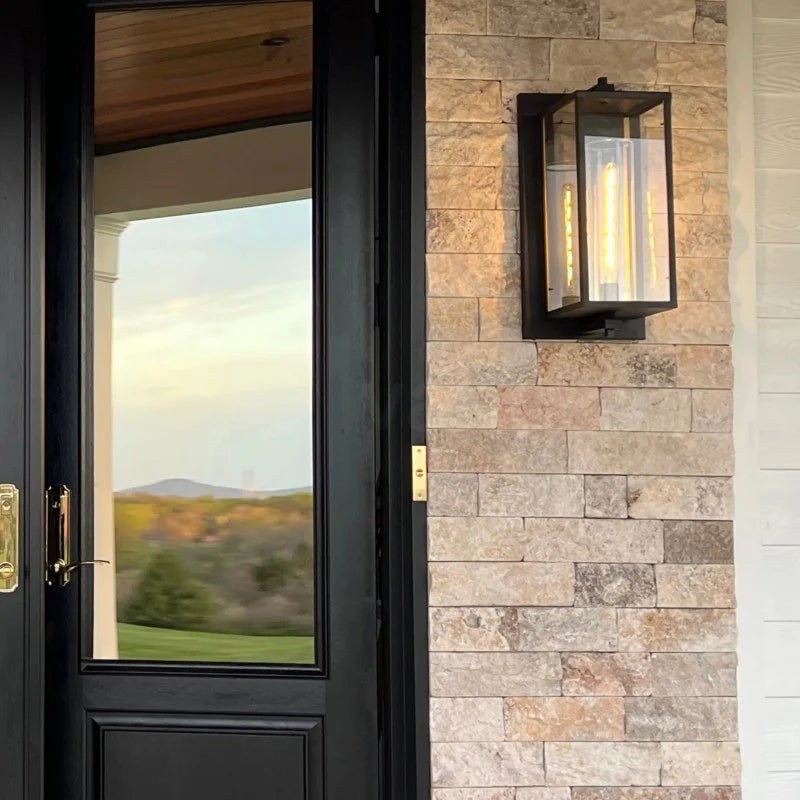 Square Brass and Glass Lantern Wall Sconce