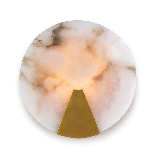 Square Carved Alabaster and Brass Wall Sconce