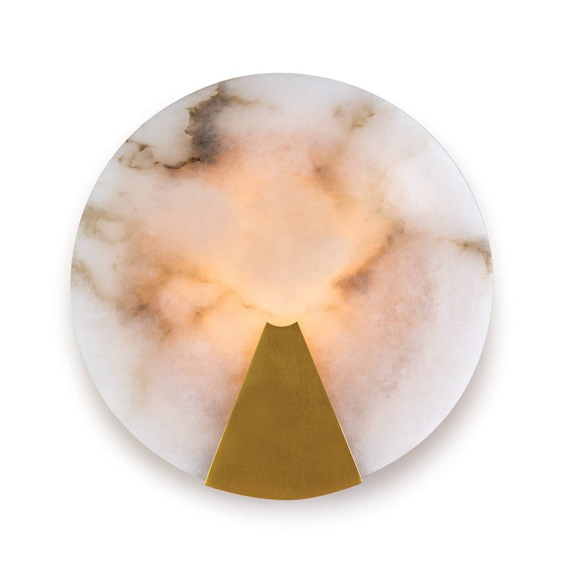 Square Carved Alabaster and Brass Wall Sconce