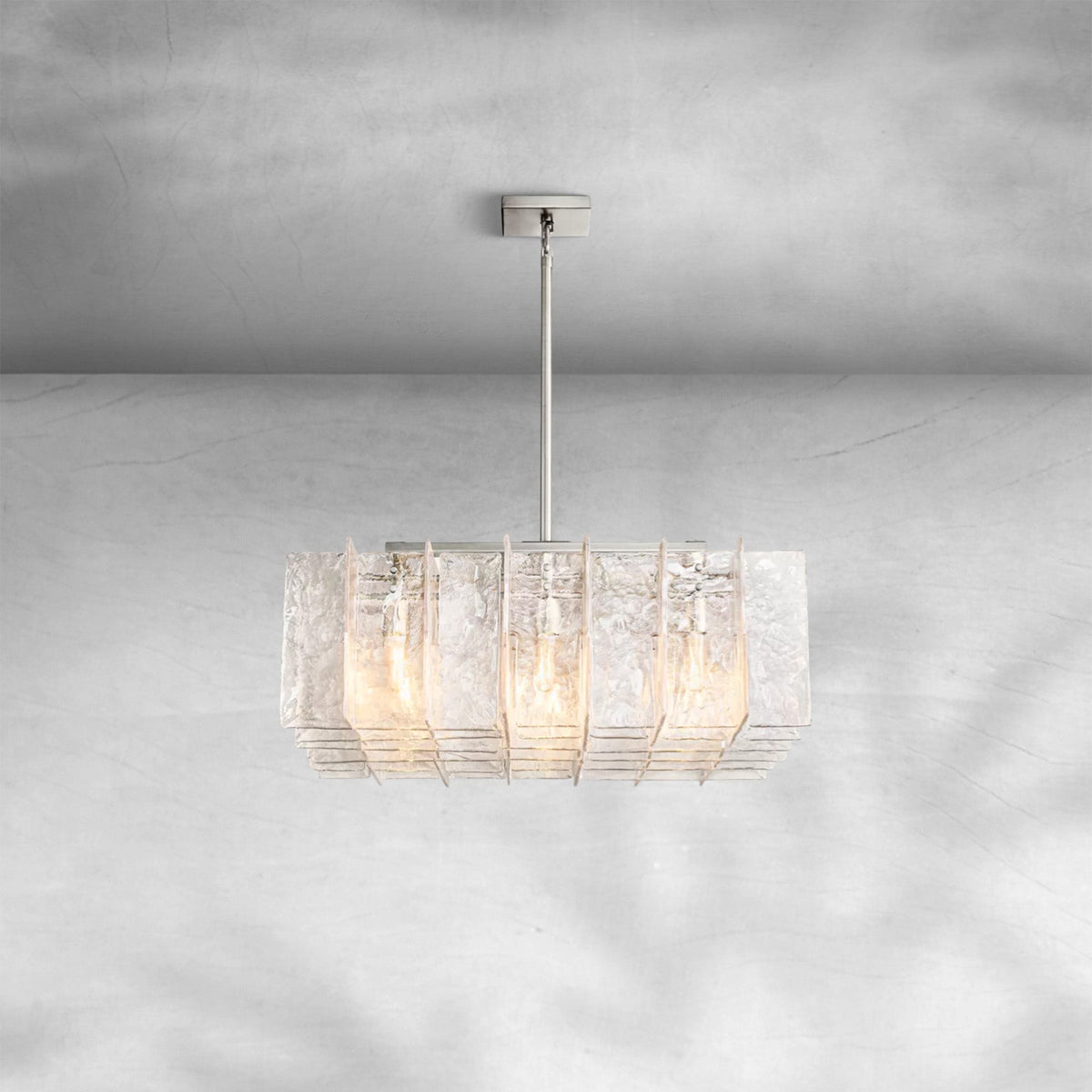 Square Cast Glass and Steel Linear Chandelier