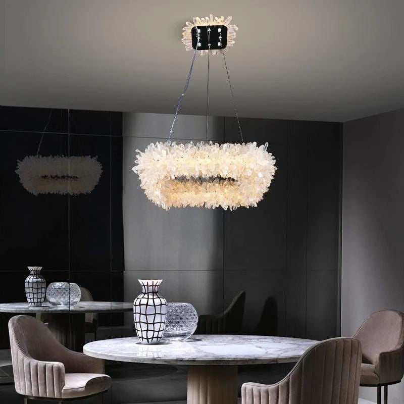 Square Chrome Frame Rock Crystal Chandelier