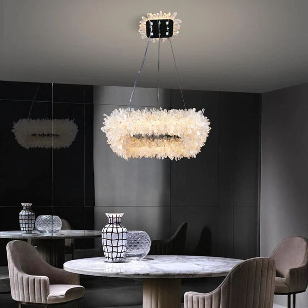 Square Chrome Frame Rock Crystal Chandelier