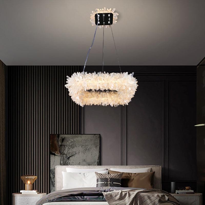 Square Chrome Raw Crystal Cluster Chandelier
