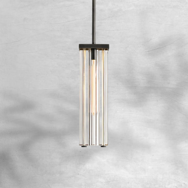 Square Crystal Block and Brass Frame Pendant