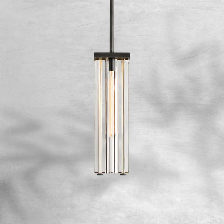 Square Crystal Block and Brass Frame Pendant