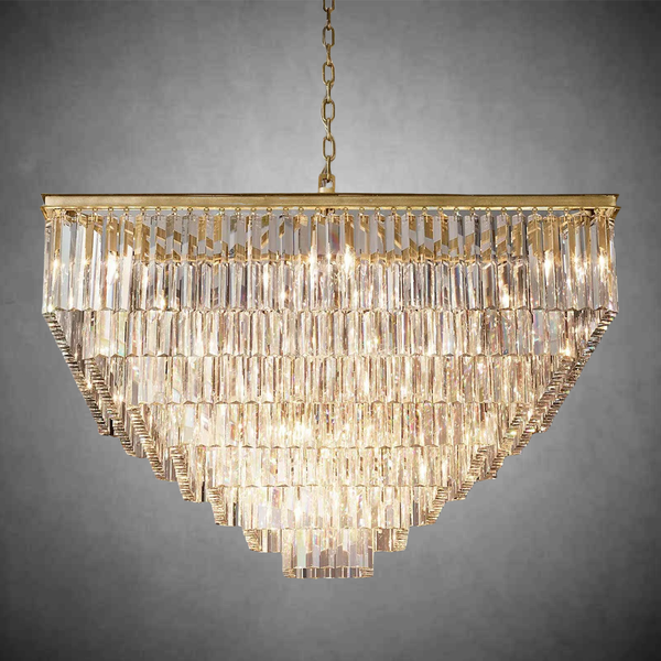 Square Faceted Glass Prism and Iron Chandelier