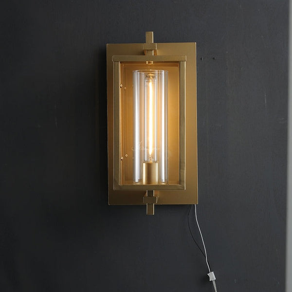 Square Glass Enclosure Brass Wall Sconce