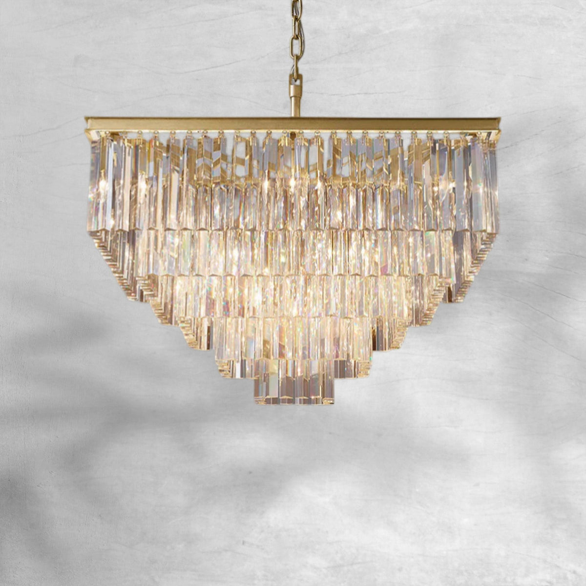 Square Iron Frame Faceted Glass Prism Chandelier