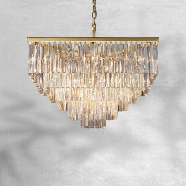 Square Iron Frame Faceted Glass Prism Chandelier