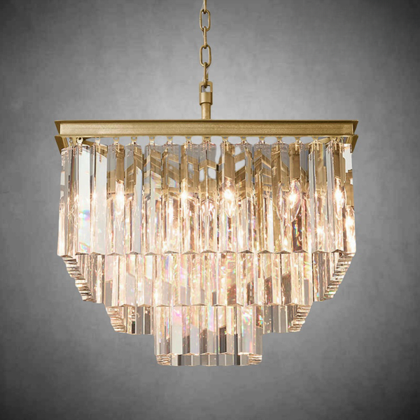 Square Tiered Glass Prism Iron Chandelier