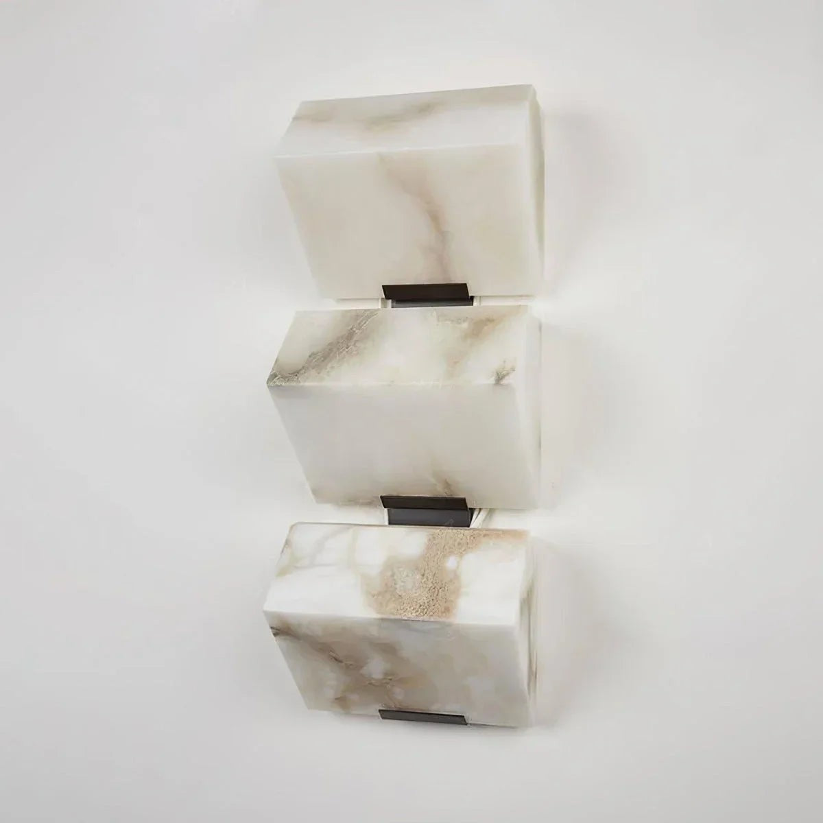 Stacked Alabaster Block Wall Sconce with Black Steel Mount