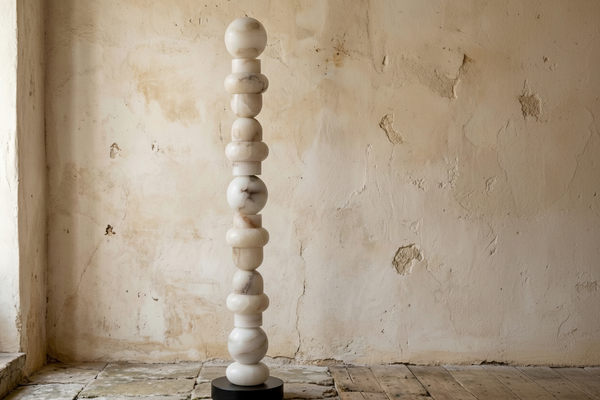 Stacked Alabaster Column Floor Lamp with Black Marble Base