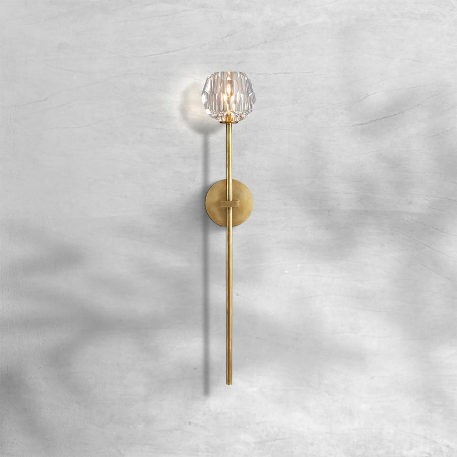 Stacked Faceted Crystal Sphere Brass Wall Sconce