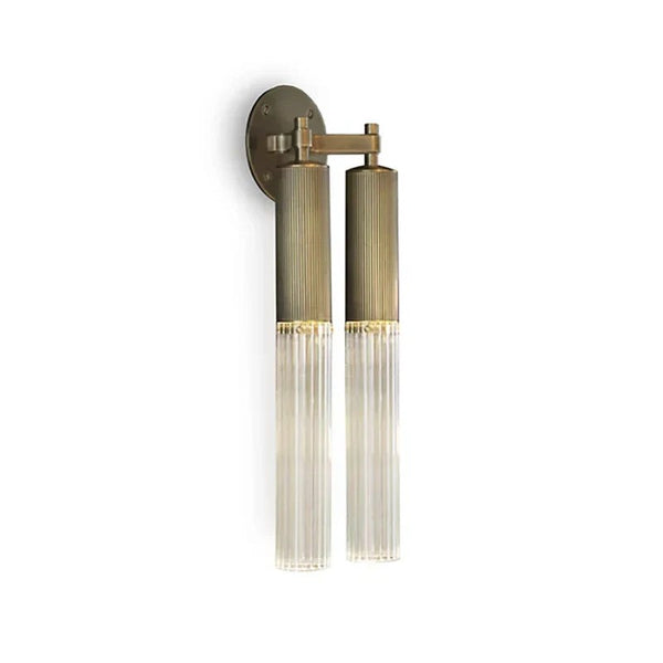 Stacked Reeded Glass and Ribbed Metal Wall Sconce