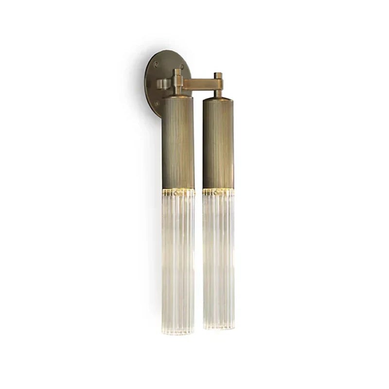 Stacked Reeded Glass and Ribbed Metal Wall Sconce