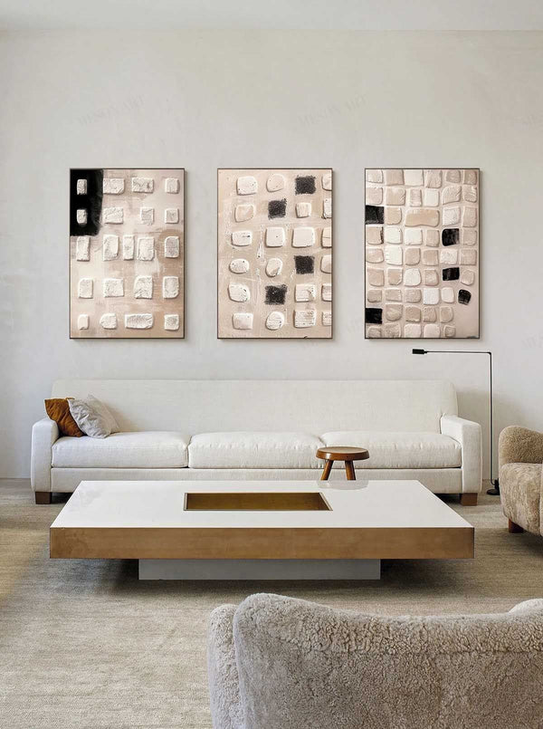 Stacked Stone Squares Triptych
