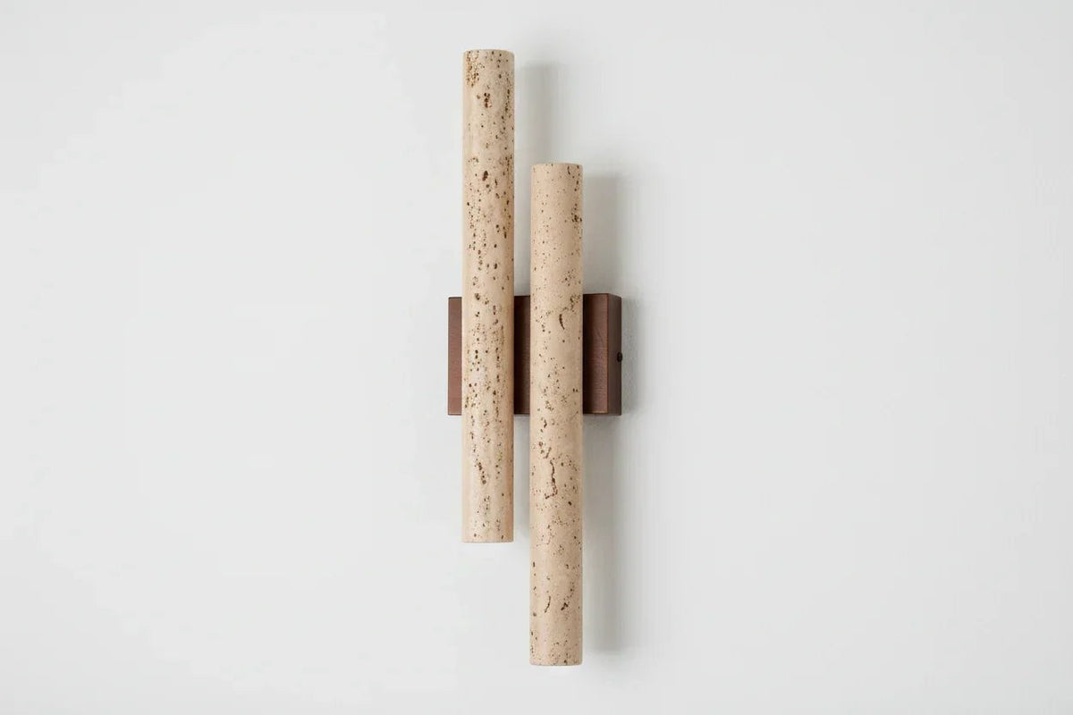 Stacked Travertine and Wood Up Down Wall Sconce