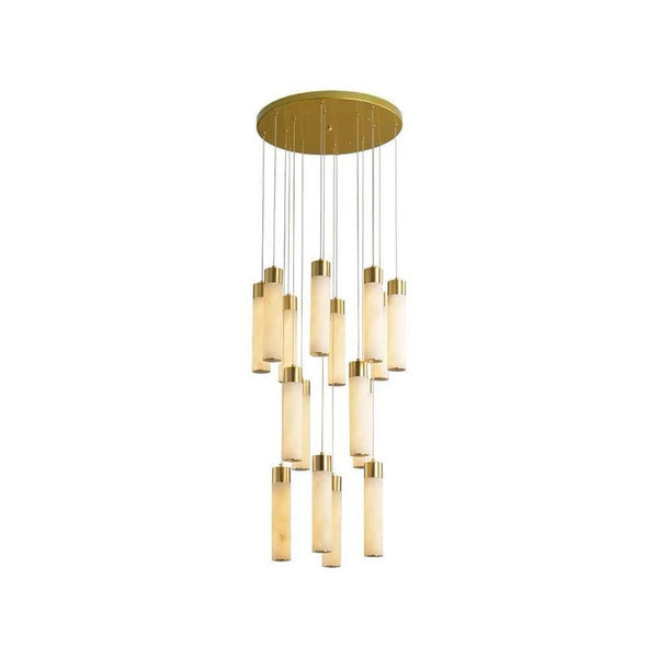 Staggered Alabaster Cylinder and Brass Chandelier