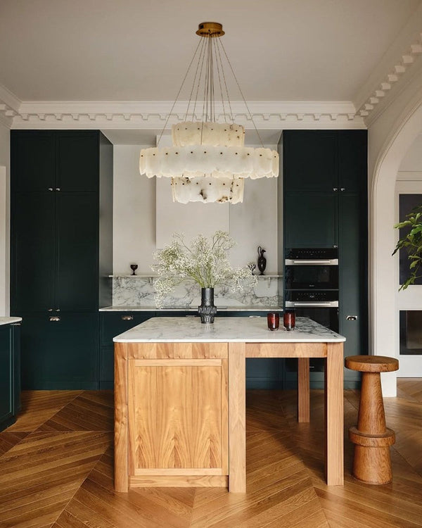 Staggered Alabaster Disc and Brass Chandelier