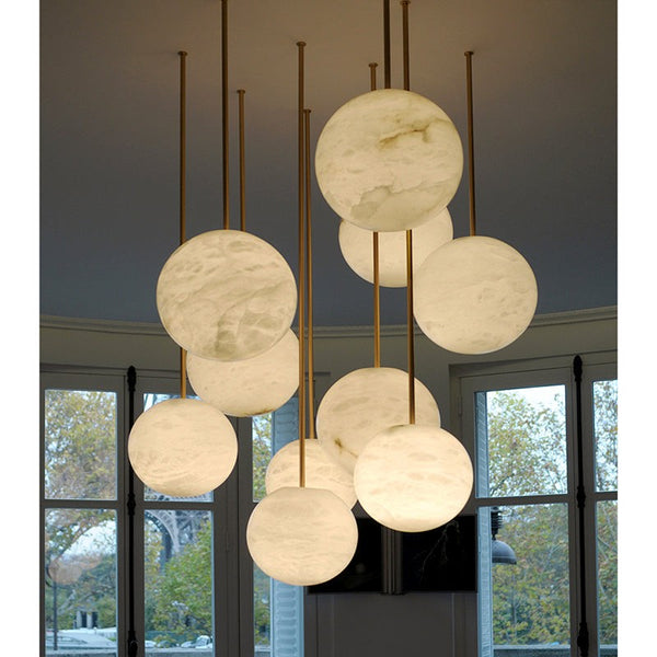 Staggered Alabaster Globe Cluster Pendant with Brass