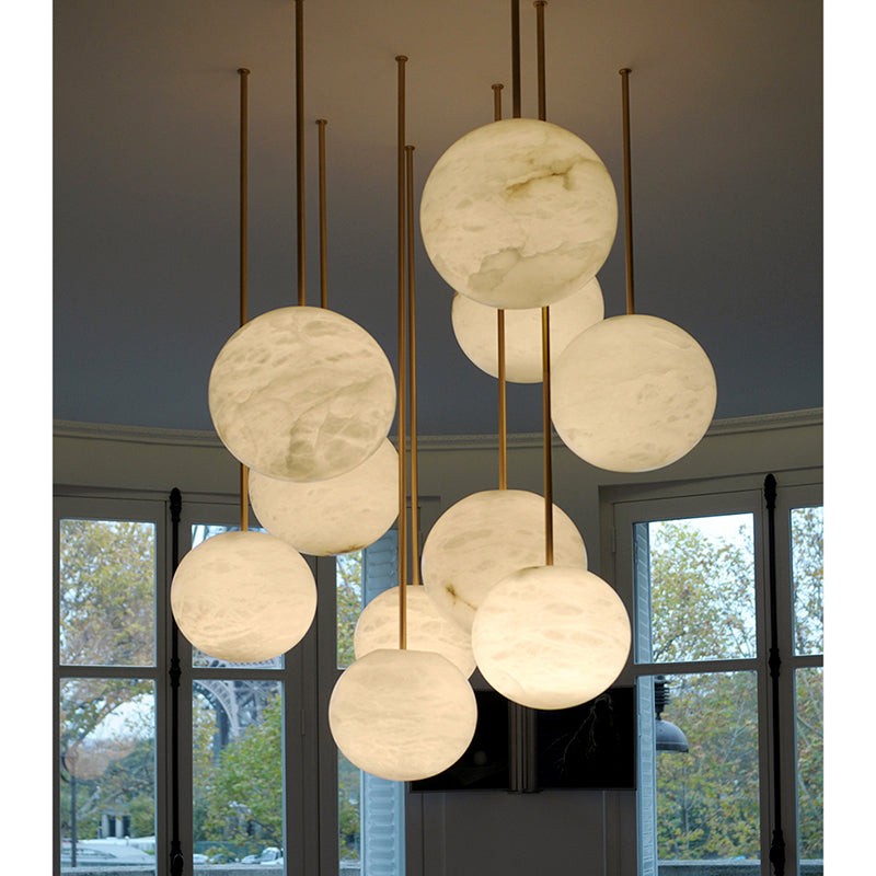 Staggered Alabaster Globe Cluster Pendant with Brass