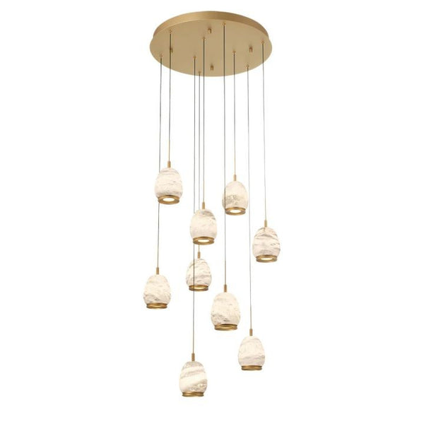Staggered Alabaster Oval Cluster Chandelier with Gold Rims