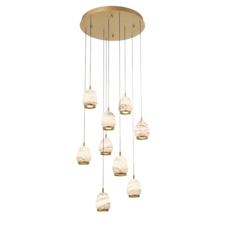 Staggered Alabaster Oval Cluster Chandelier with Gold Rims