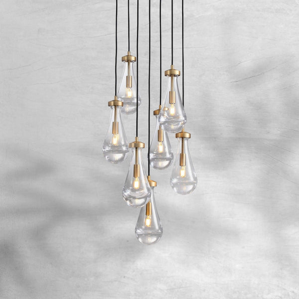 Staggered Blown Glass Bubble Drop Chandelier with Round Canopy