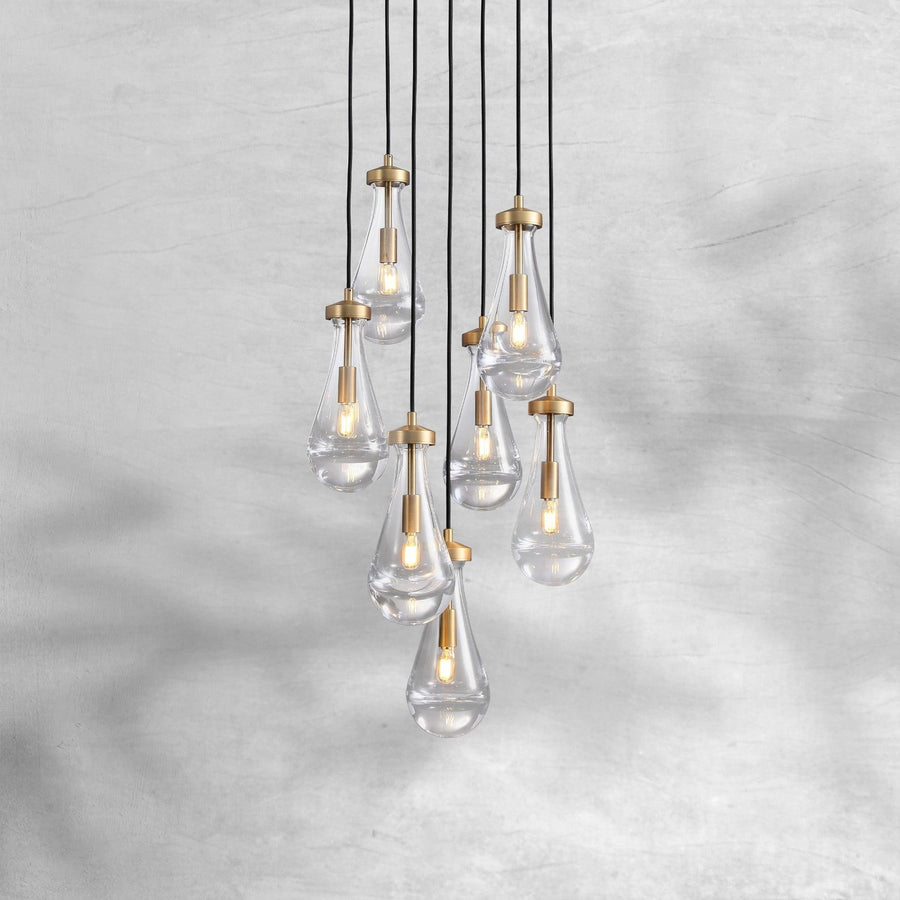 Staggered Blown Glass Bubble Drop Chandelier with Round Canopy