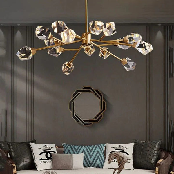 Staggered Clear Crystal Brass Frame Chandelier