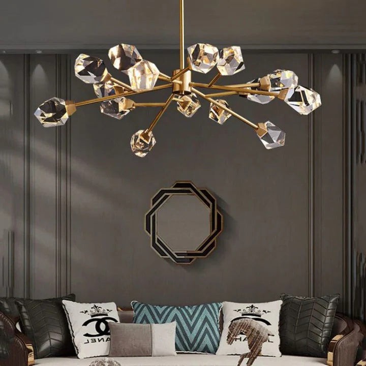 Staggered Clear Crystal Brass Frame Chandelier