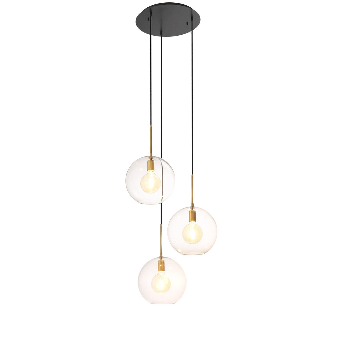 Staggered Clear Glass Globe Brass Chandelier