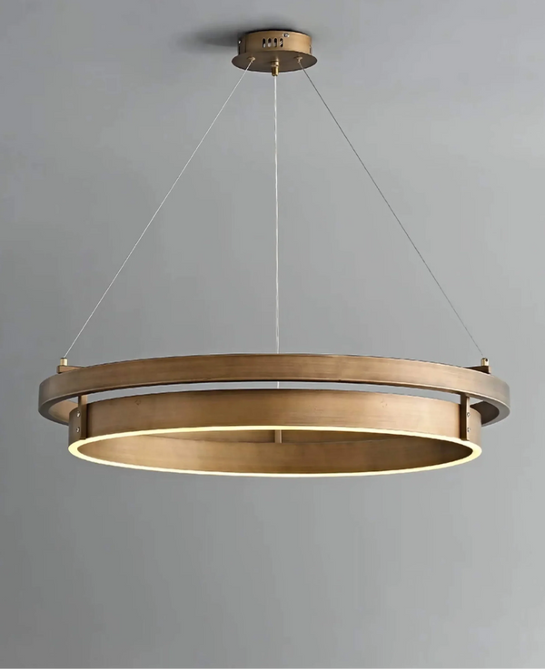 Staggered Double Ring Brushed Brass Chandelier