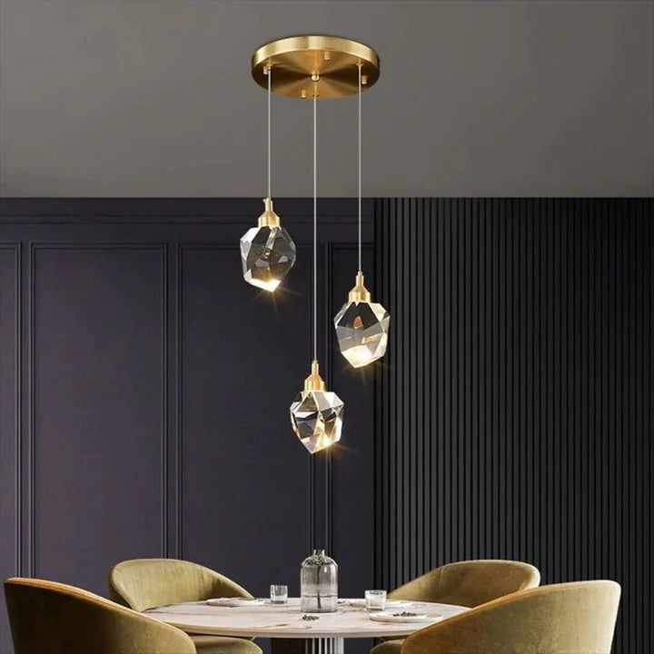 Staggered Faceted Crystal Cluster Brass Pendant