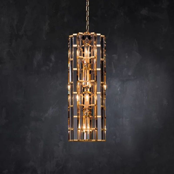 Staggered Glass Prism Ring Chandelier in Brass