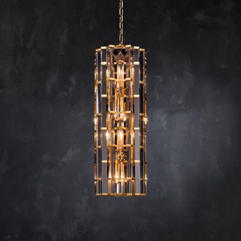 Staggered Glass Prism Ring Chandelier in Brass