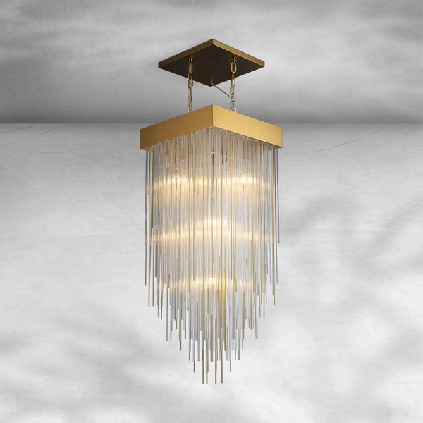 Staggered Glass Rod Rain Cascade Chandelier