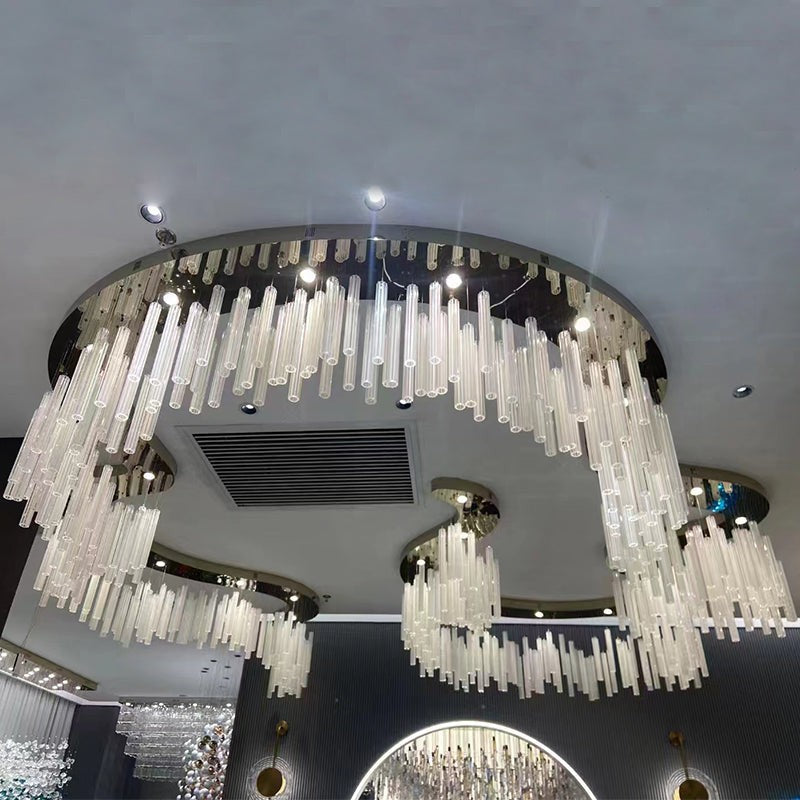 Staggered Hollow Glass Cylinder Cluster Chandelier