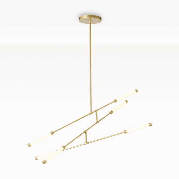 Staggered Linear Glass and Steel Chandelier