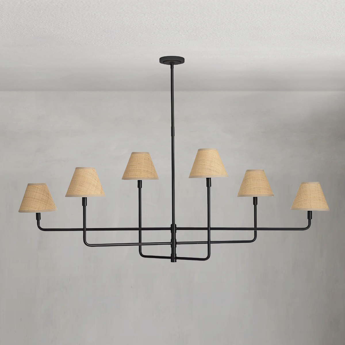 Staggered Rattan Shade Swivel Arm Chandelier
