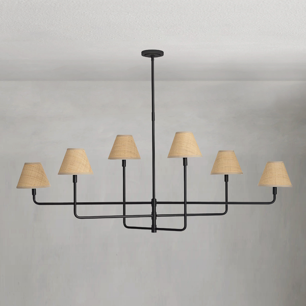 Staggered Rattan Shade Swivel Arm Chandelier