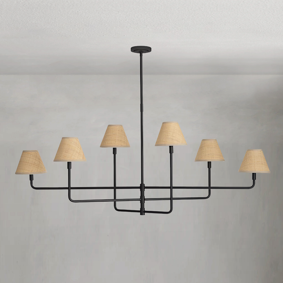 Staggered Rattan Shade Swivel Arm Chandelier
